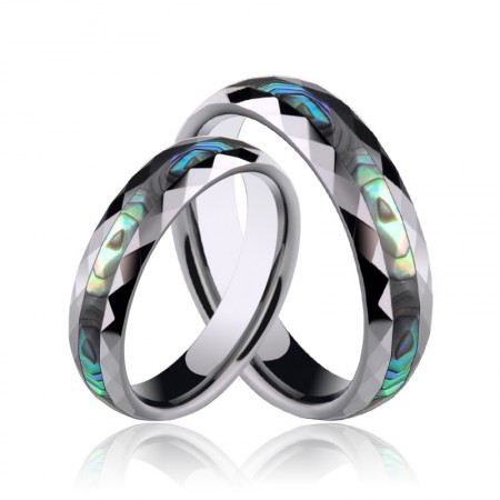 Tungsten with Mother of Peal Surface Couple Rings