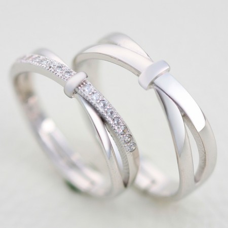 925 Sterling Silver Simple Opening Engraved Couple Rings 