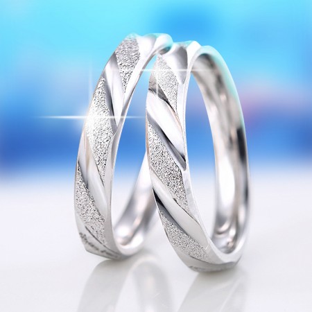 New S925 Silver Matte Simple Engraved Couple Rings  