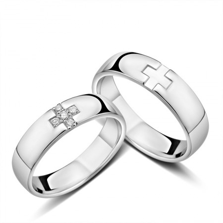 925 Silver Creative Cross Engraved Couple Rings 