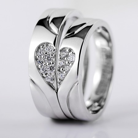 925 Silver Heart Shaped Diamond Creative Design Engraved Couple