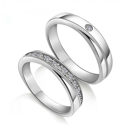 925 Silver Rhodium Lettering Couple Rings