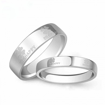 925 Silver Rhodium Clover Lettering Couple Rings 