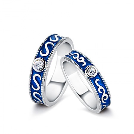 Retro Blue 925 Silver Couple Rings
