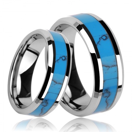Tungsten Inlaid Turquoise Couple Rings 
