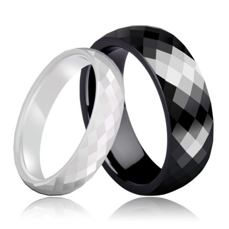 Black And White Space Ceramics Couple Rings