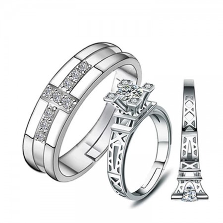 New Eiffel Tower 925 Sterling Silver Adjustable Couple Rings