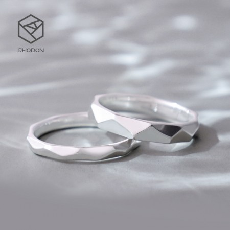 Stylish Simplicity 925 Sterling Silver Rhombic Cutting Couple Rings