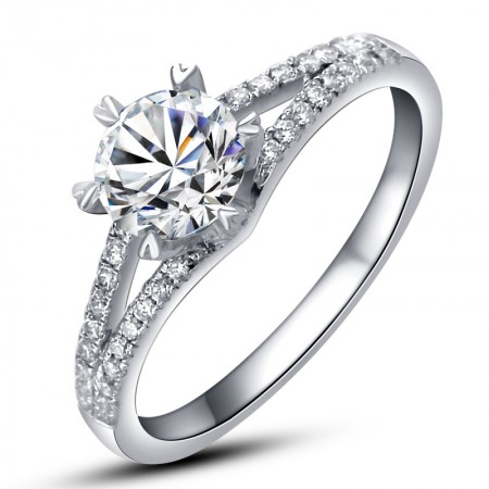 Luxury Delicate Sterling Silver Plated 18K White Gold Engagement Ring