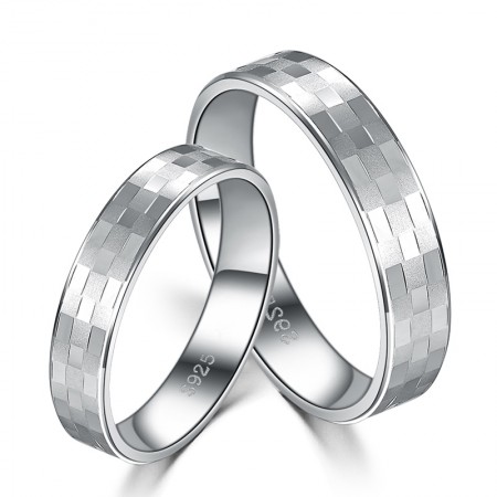 Fashion Square S925 Silver Original Lettering Couple Rings