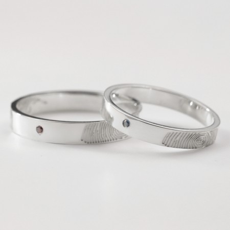 Creative Fingerprint Diamond 925 Sterling Silver Couple Rings