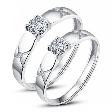 New Arrival Round Cut Diamond 925 Sterling Silver Adjustable Couple Rings