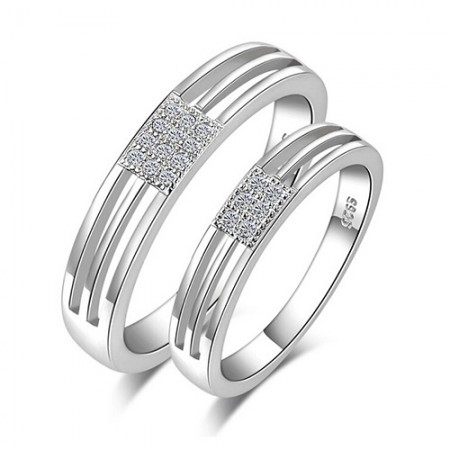 Fashion S925 Sterling Silver Diamond Men And Women The Same Paragraph Couple Rings  