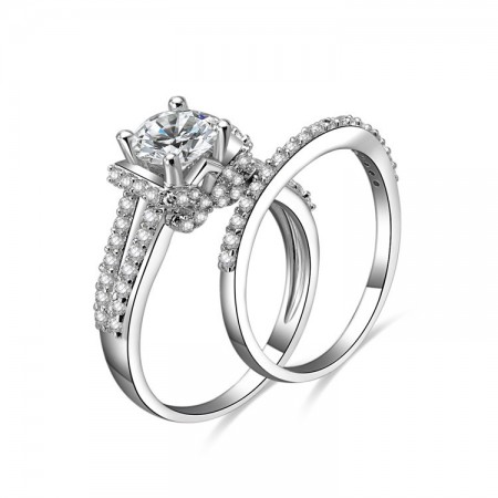 Premier Gorgeous Sterling Silver Inlaid Cz Engagement Ring Set