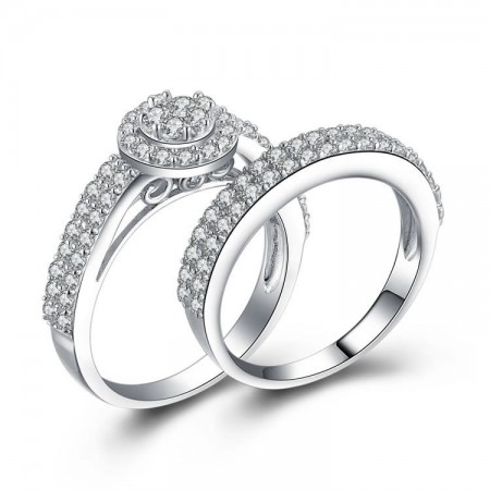 Korean Hot Sell 925 Sterling Silver Engagement Ring Set