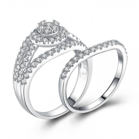 Wide Luxury Simulation Diamond 925 Silver Engagement Ring