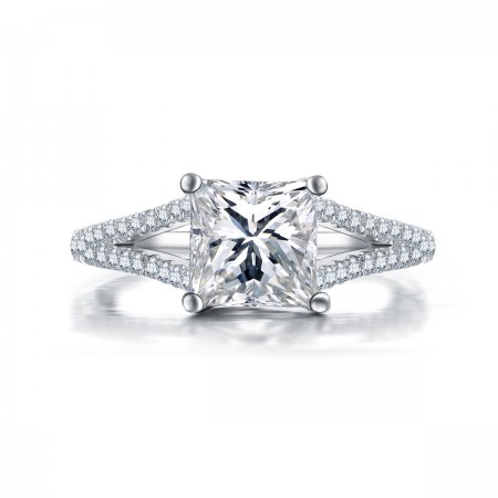 Luxury Princess Square Cut Engagement Ring In Sterling Silver