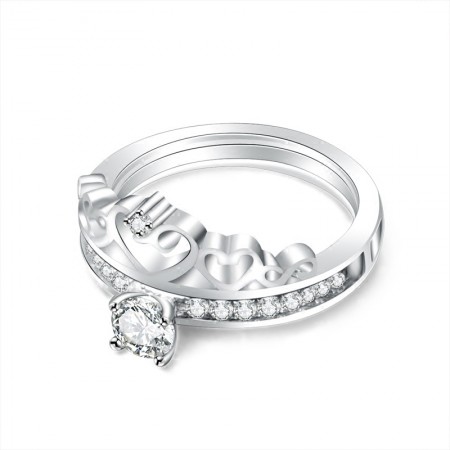 Original Beautiful Crowne 925 Sterling Silver Inlaid Cz Wedding Ring