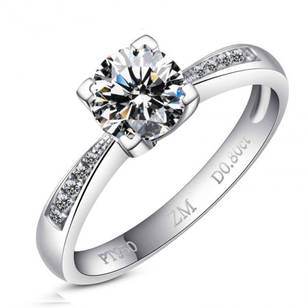 925 Sterling Silver Plated 18K White Gold With 1Ct Cz Engagement Ring 