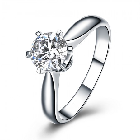 Classic Round Cut Six Claw S925 Silver Inlaid Cz Engagement Ring