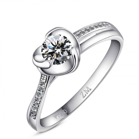 Unique Heart-Shaped Design 925 Sterling Silver Plated Platinum Wedding Ring