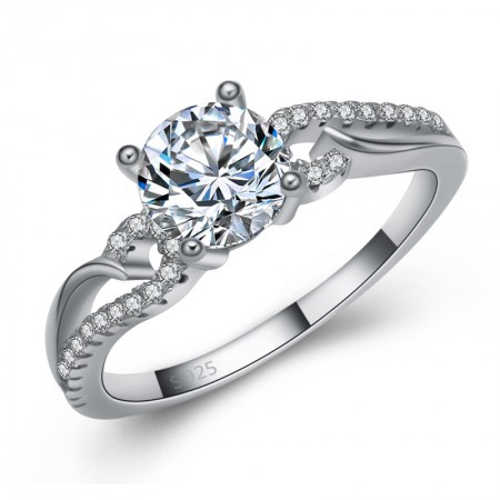 High-Grade 925 Sterling Silver Inlaid Round Cut Cz Engagement Ring