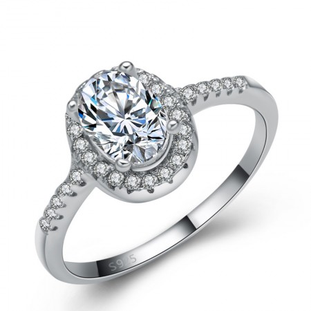 Upscale Luxurious 925 Sterling Silver Inlaid Oval Cz Engagement Ring