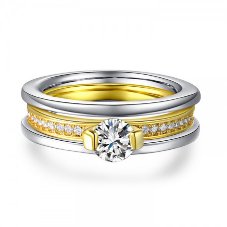 New Elegant Luxury 18K Gold Plated Inlaid Cz Engagement Ring