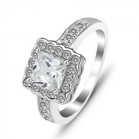 Luxury Exaggerated 925 Sterling Silver Inlaid Princess Cut Cz Engagement Ring