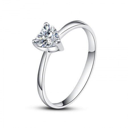 Simple Romantic 925 Sterling Silver Inlaid Heart-Shaped Cut Cz Engagement Ring