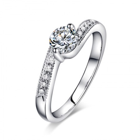 Elegant And Restrained 925 Sterling Silver Plated Gold Inlaid Cz Engagement Ring