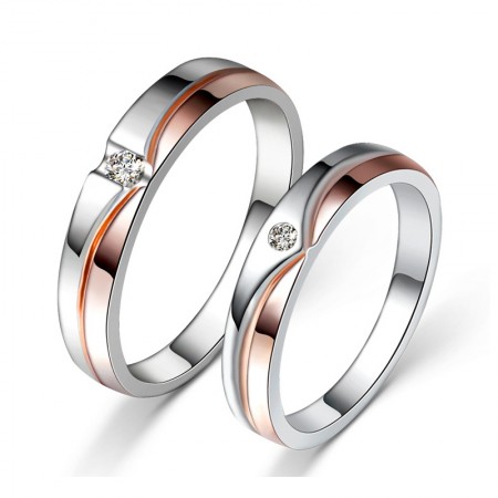 Romantic Rose Gold Plated 925 Sterling Silver Inlaid Cz Couple Rings 