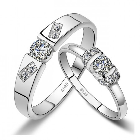 Love Life 925 Sterling Silver Inlaid Luxury Cubic Zirconia Couple Rings  