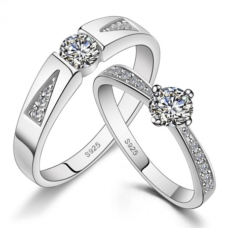 Luxurious And Elegant 925 Silver Inlay Cubic Zirconia Couple Rings 
