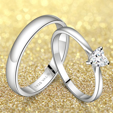 Pure And Noble Heart-Shaped 925 Sterling Silver Couple Rings