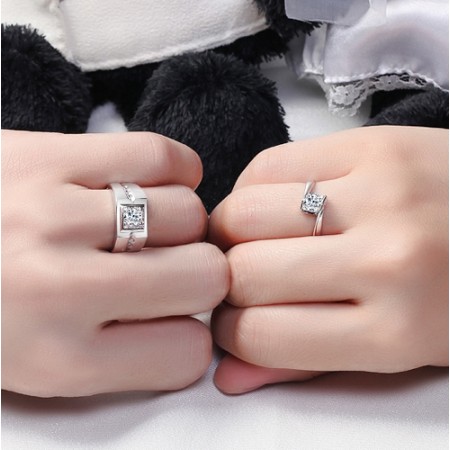 Elegant Luxury 925 Sterling Silver Plated 18K White Gold Couple 