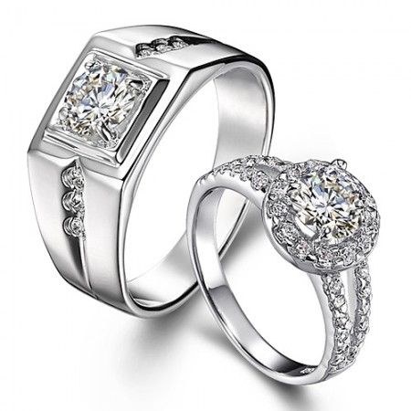Romantic Beautiful 925 Sterling Silver Promise Wedding Rings For Couples