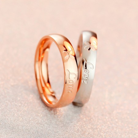 Korean Version Of 18K Rose Gold Plated Love Clover Couple Rings 