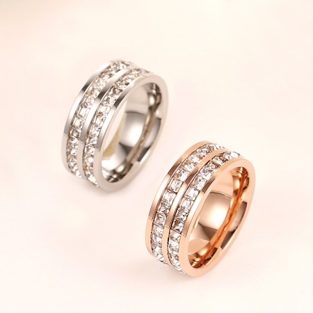 New Fashion 18K Rose Gold Plated Double-Full Of Cubic Zirconia Couple Rings