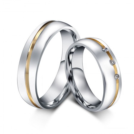 New Gold-Plated Titanium Steel Inlaid Cubic Zirconia Couple Rings 