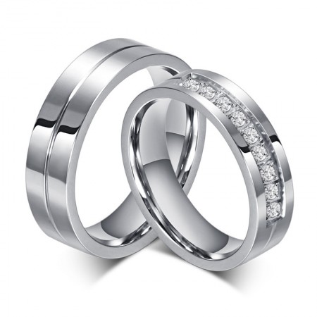 Korean New Stainless Steel Inlaid Cubic Zirconia Couple Rings 