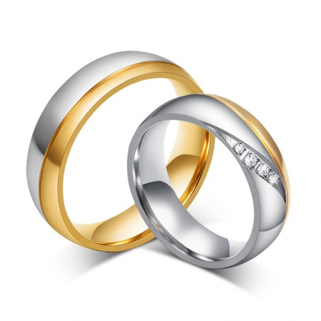Simple Silver With Golden Titanium Steel Couple Rings