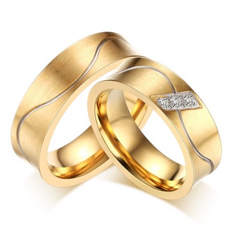 Fashion Wavy Lines Titanium Steel Couple Rings 