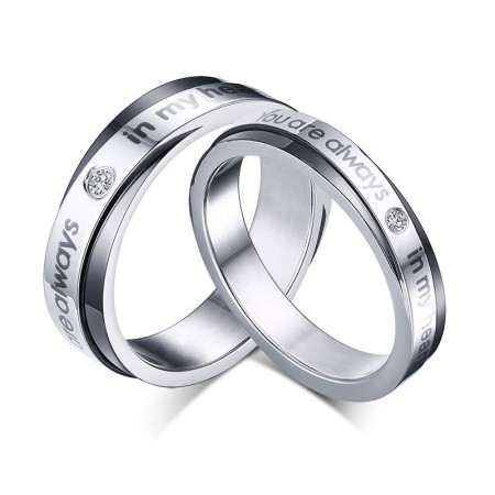 Korean Personalized "You Are Always In My Heart" Couple Rings 