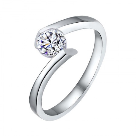 Simplicity Charming 925 Sterling Silver Inlaid CZ Engagement Ring