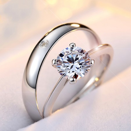Simple Fashion Exquisite 925 Sterling Silver Inlaid Cubic Zirconia Couple Rings