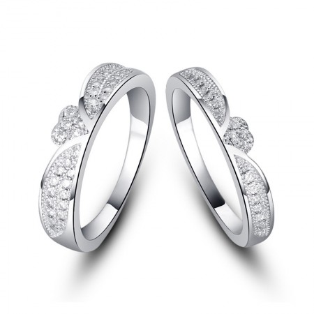 Korean Fashion 925 Sterling Silver Inlaid CZ Engagement Ring Set