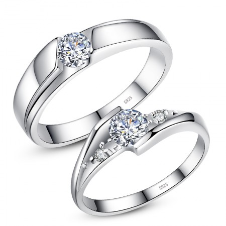Elegant And Romantic Luxury 925 Sterling Silver Inlaid CZ Couple Rings