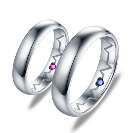 Fashion Simple Love Electrocardiogram S925 Silver Couple Rings