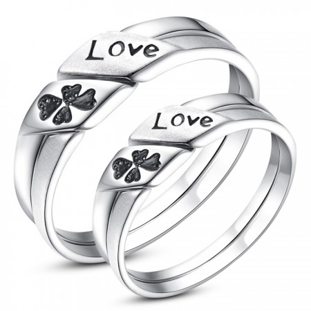 Lucky Clover Lettering "LOVE" 925 Silver Couple Rings